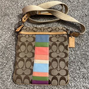 Vintage Coach Signature Brown Crossbody with Colorful Stripe